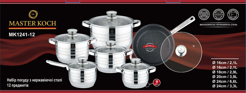 Master Koch MK1241-12 – 12-Piece Stainless Steel Cookware Set